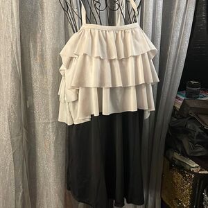 Roman's Contrast black white tiered tummy control Swimdress bathing suit 18W